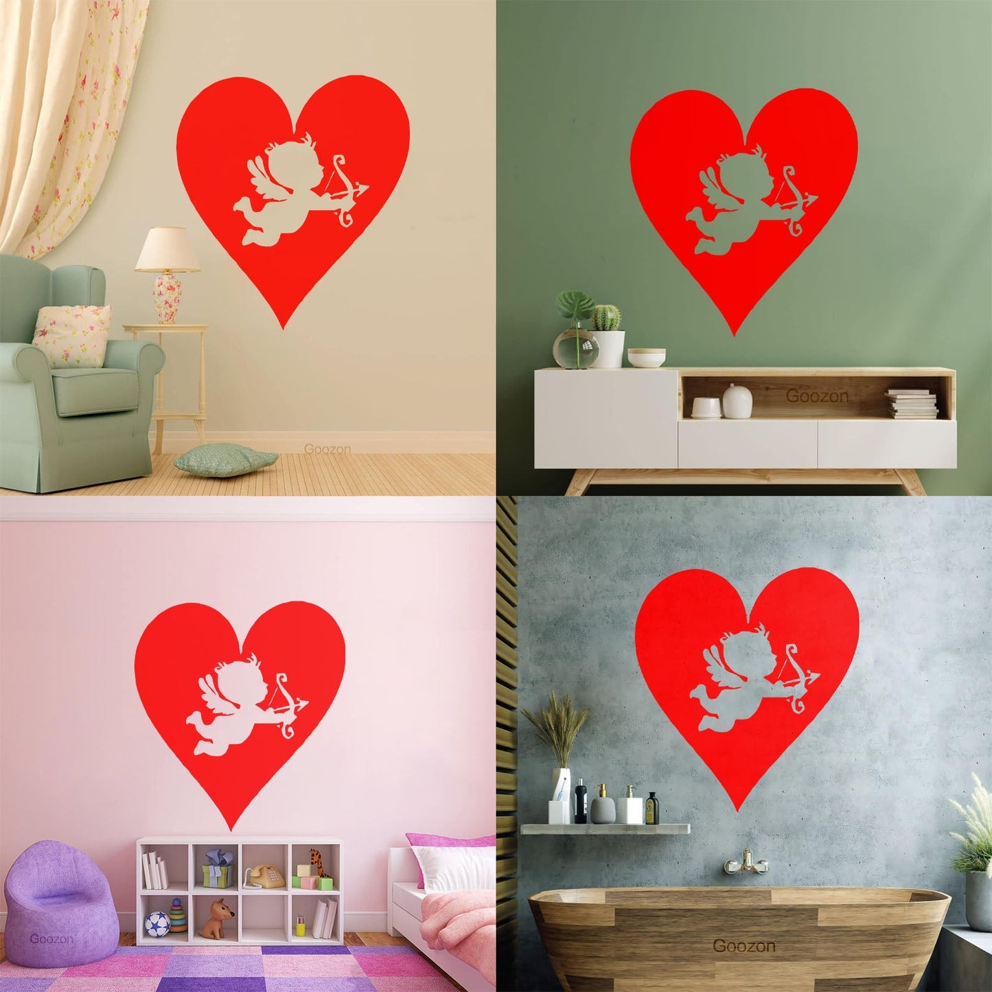 Wall Vinyl Sticker Decor Hearts Angel Cupid Romantic Multi Color Selection