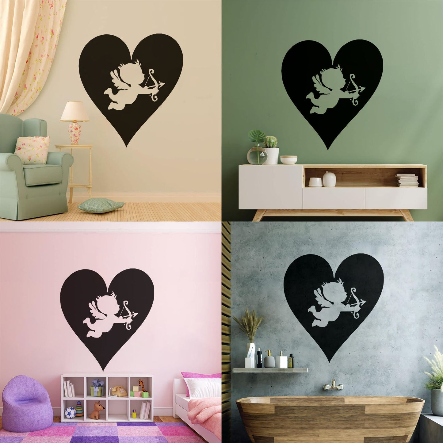 Wall Vinyl Sticker Decor Hearts Angel Cupid Romantic Multi Color Selection