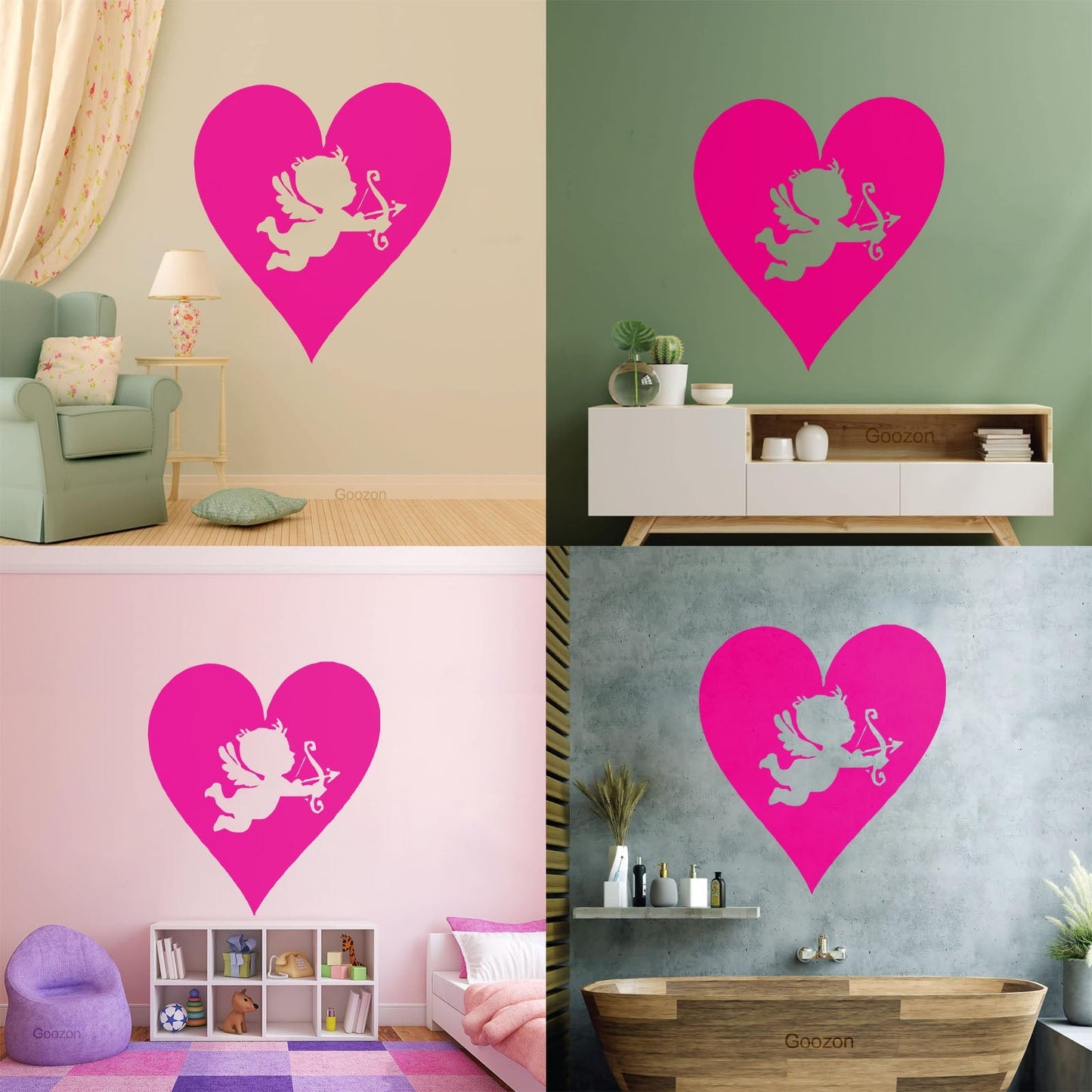 Wall Vinyl Sticker Decor Hearts Angel Cupid Romantic Multi Color Selection