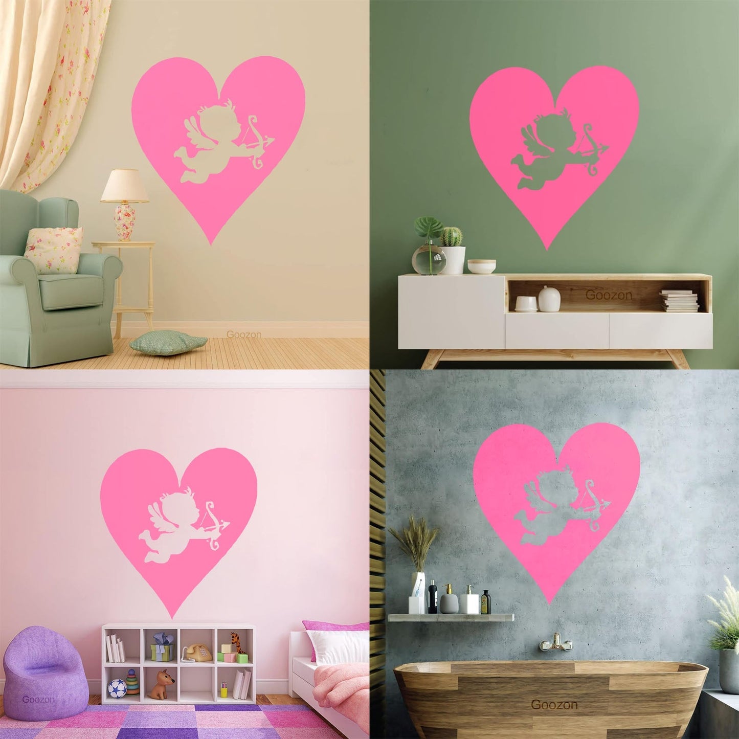 Wall Vinyl Sticker Decor Hearts Angel Cupid Romantic Multi Color Selection