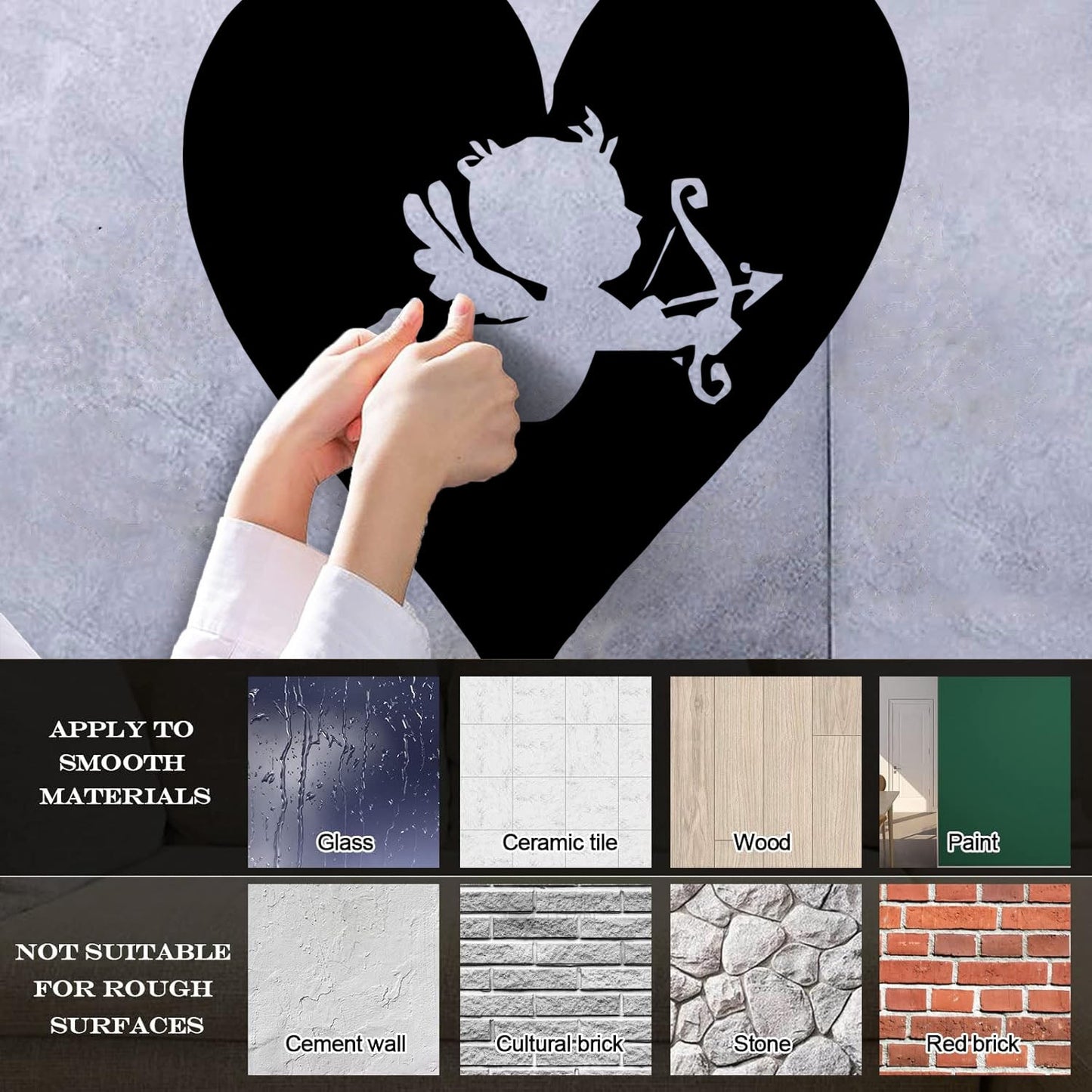 Wall Vinyl Sticker Decor Hearts Angel Cupid Romantic Multi Color Selection