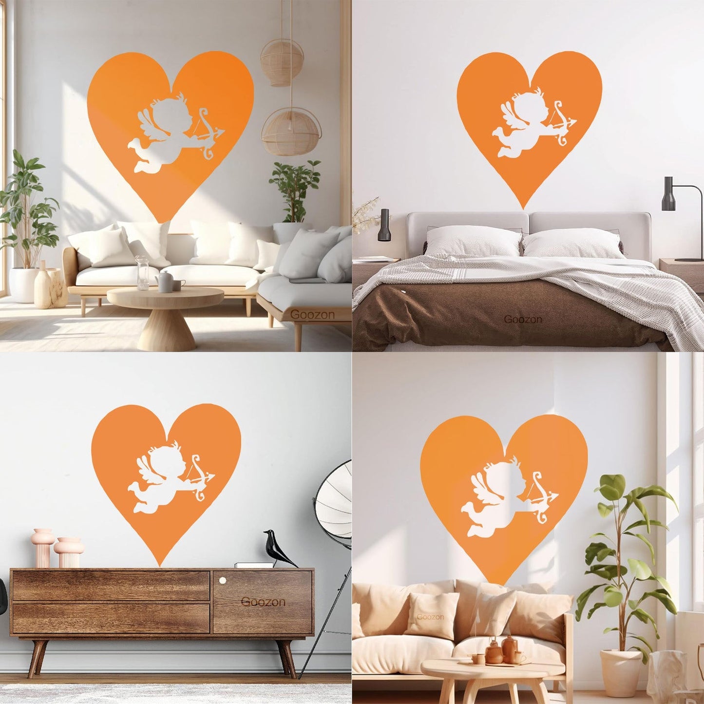 Wall Vinyl Sticker Decor Hearts Angel Cupid Romantic Multi Color Selection
