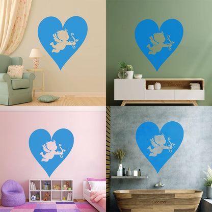 Wall Vinyl Sticker Decor Hearts Angel Cupid Romantic Multi Color Selection
