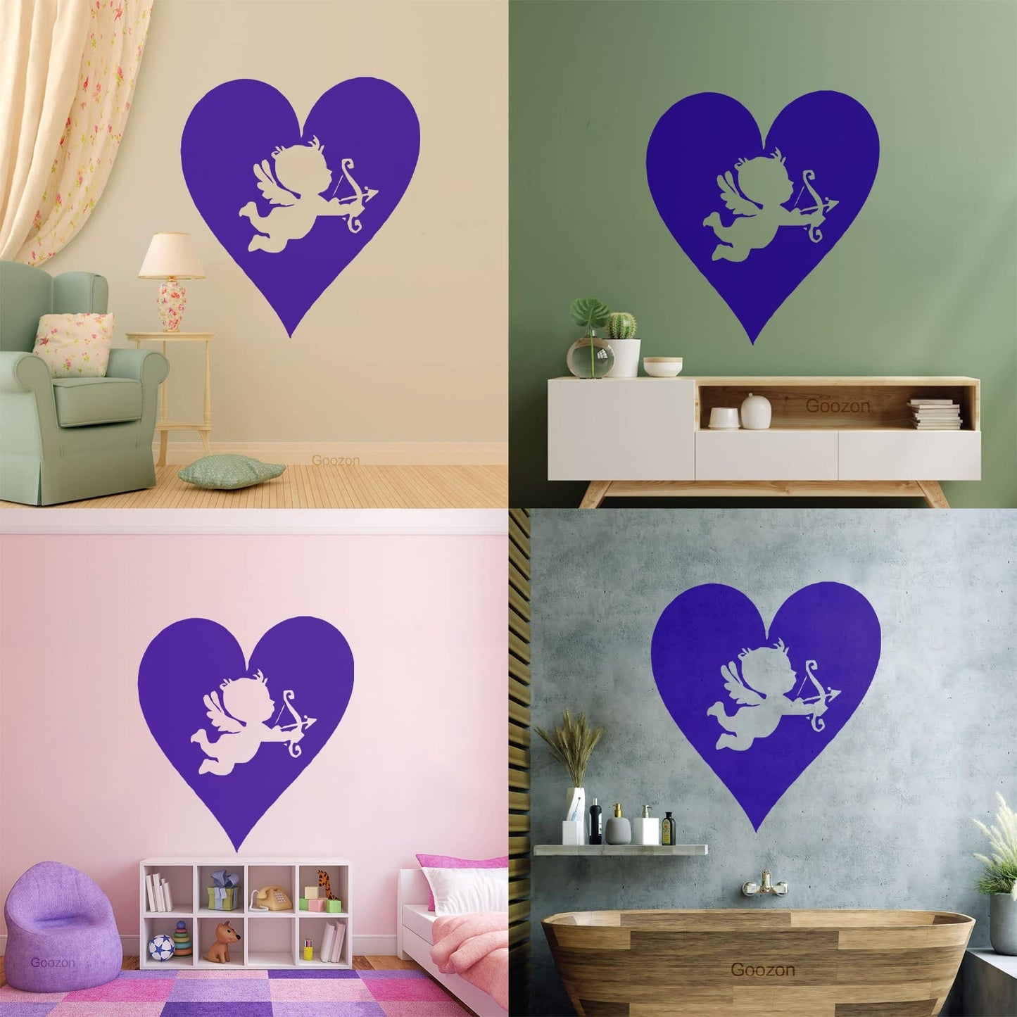 Wall Vinyl Sticker Decor Hearts Angel Cupid Romantic Multi Color Selection