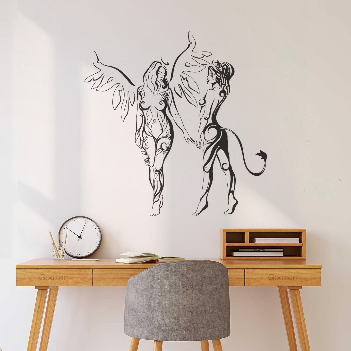 Engraving Decals Hot Appeal Girls Angel And Demon Glass Stickers