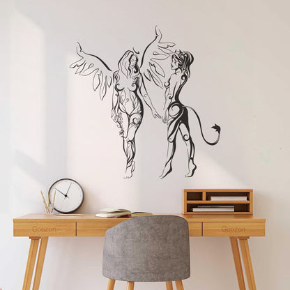 Engraving Decals Hot Appeal Girls Angel And Demon Glass Stickers