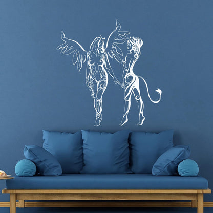Engraving Decals Hot Appeal Girls Angel And Demon Glass Stickers