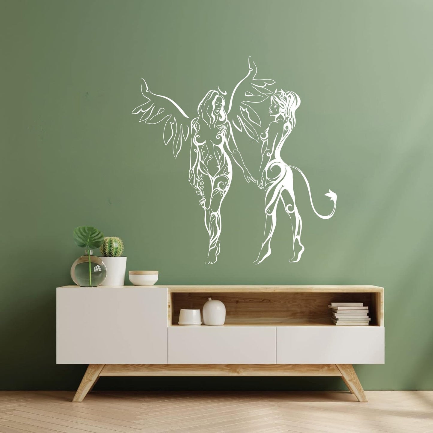 Engraving Decals Hot Appeal Girls Angel And Demon Glass Stickers