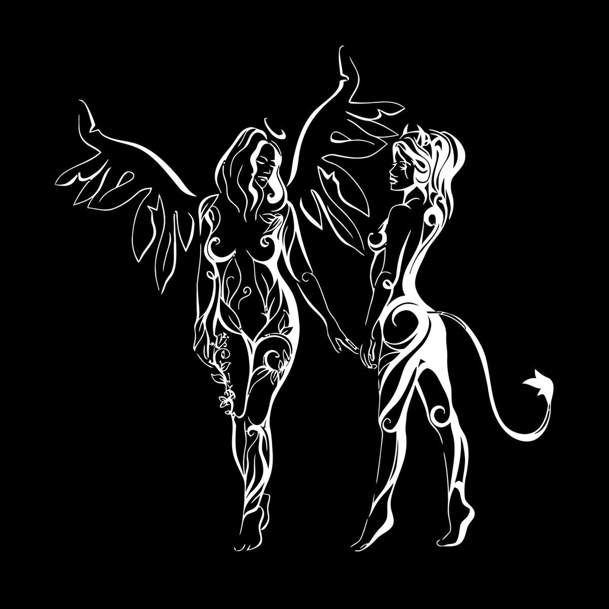 Engraving Decals Hot Appeal Girls Angel And Demon Glass Stickers