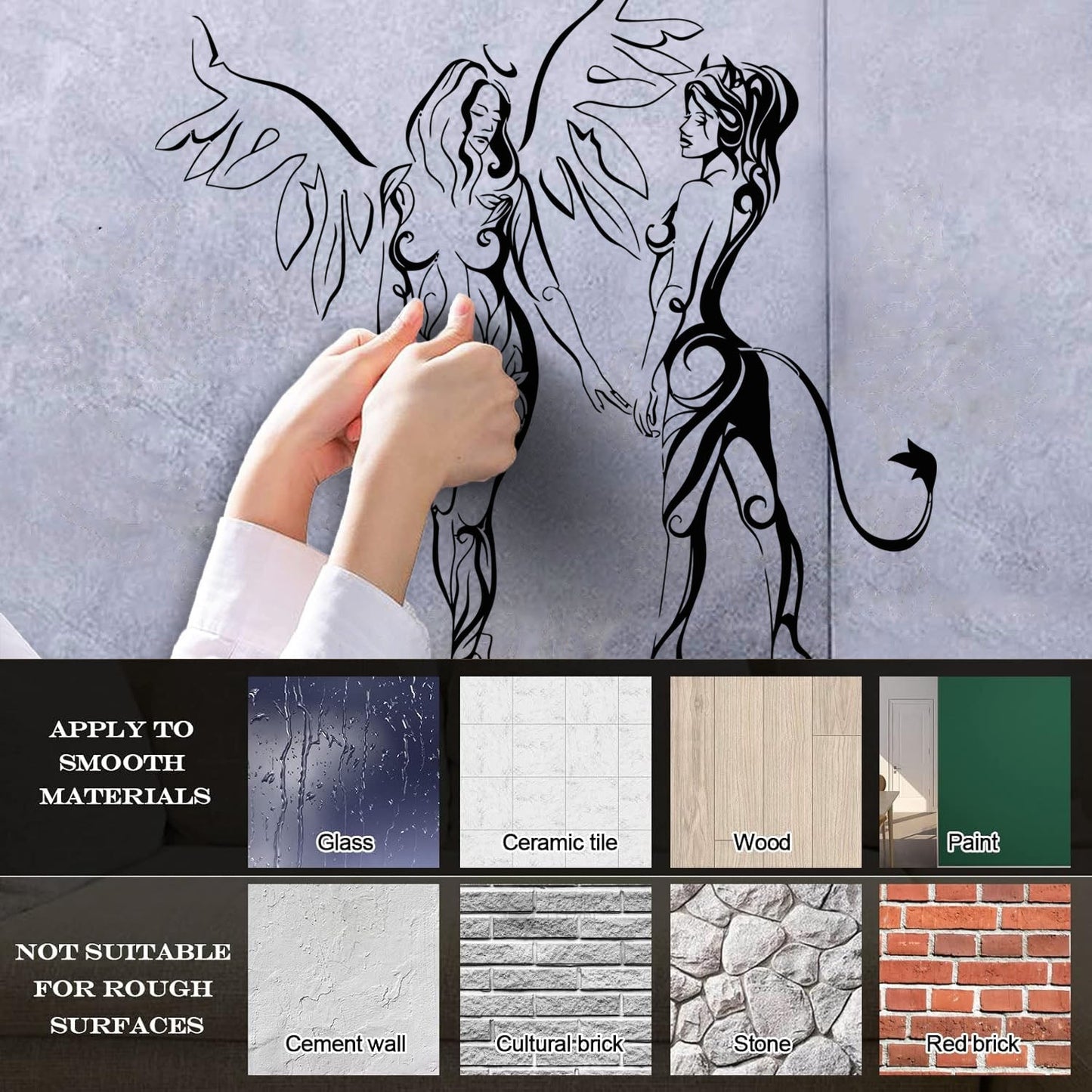 Engraving Decals Hot Appeal Girls Angel And Demon Glass Stickers