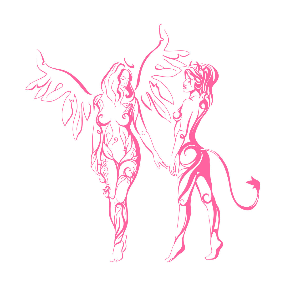 Engraving Decals Hot Appeal Girls Angel And Demon Glass Stickers