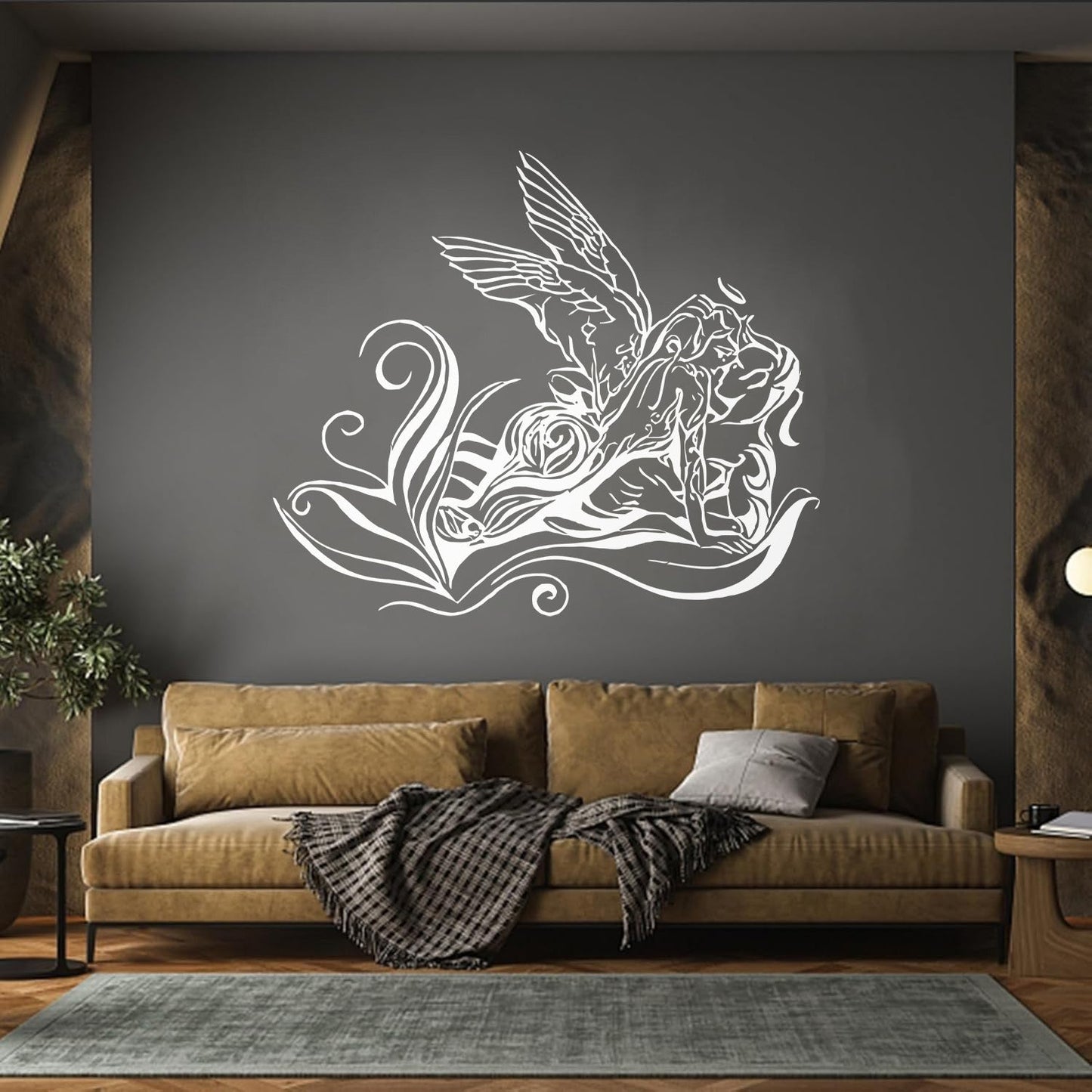 Mural And Wall Vinyl Decal Kissing Angel Love Romantic Flower Store Decoration