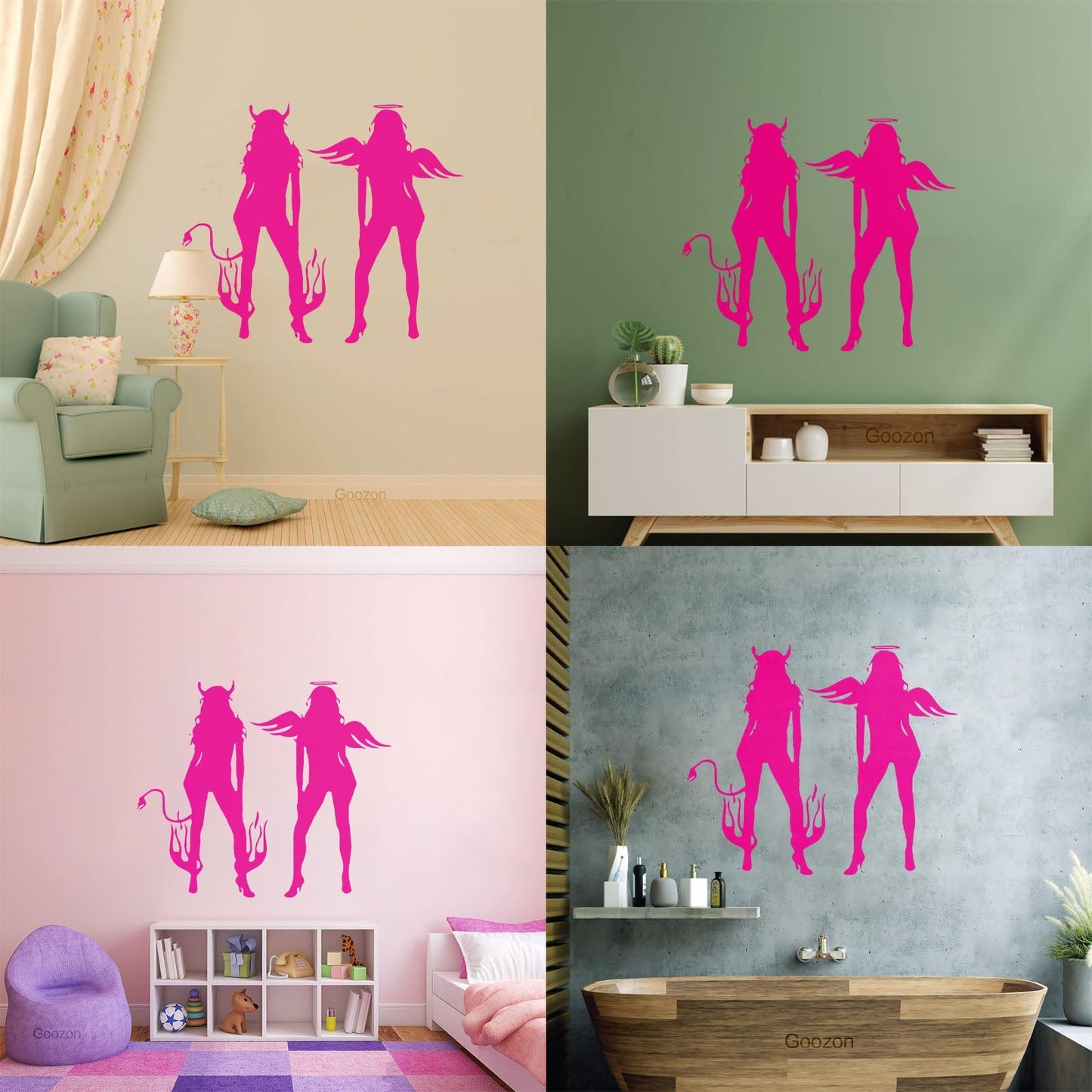 Wall Vinyl Sticker Decor Appeal Girl Devil Evil Angel Good Cool Removable Without Leaving Glue