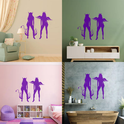 Wall Vinyl Sticker Decor Appeal Girl Devil Evil Angel Good Cool Removable Without Leaving Glue