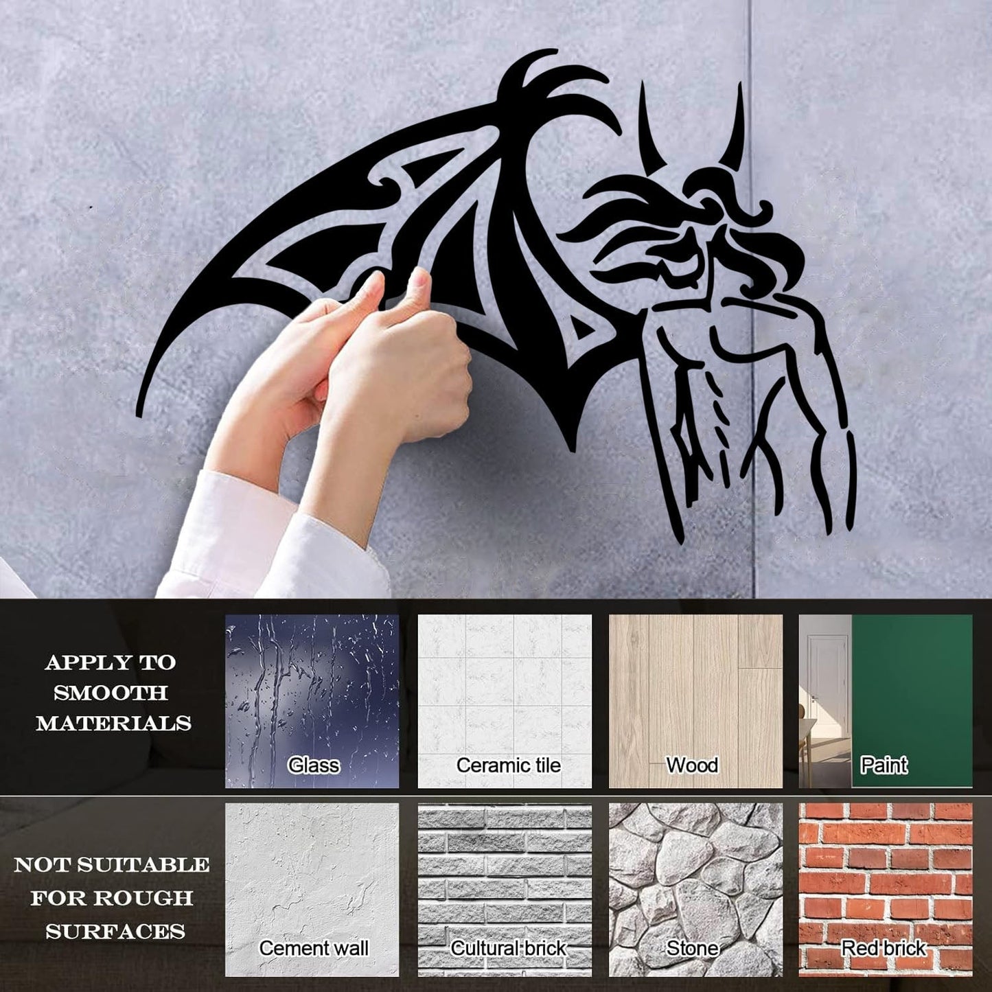 Fine Carving Stickers Fallen Angel One Wing Horns Beautiful Self Adhesive