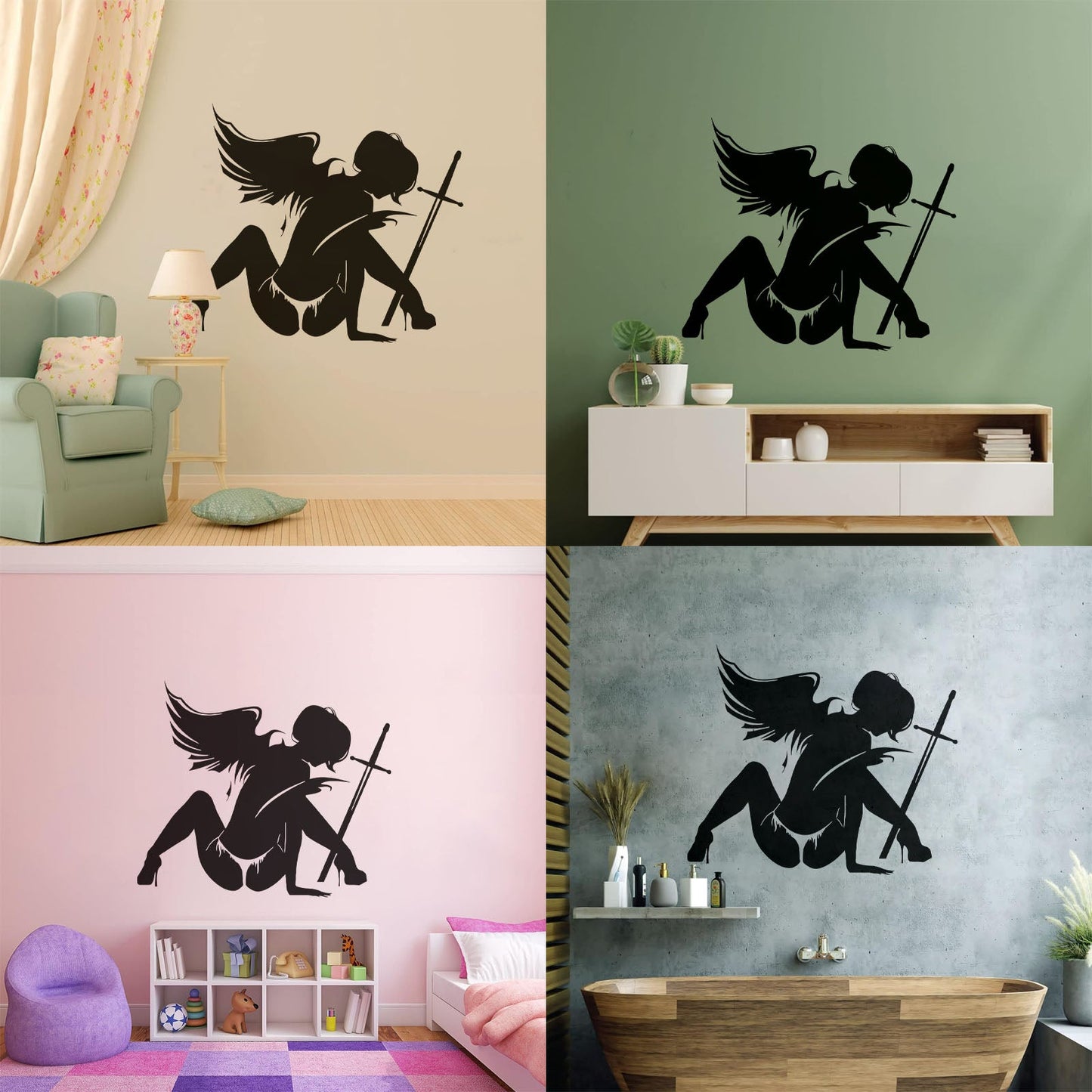 Wounded Angel With Sword Coolest Your Place Lettering Decals Art Mural Painting