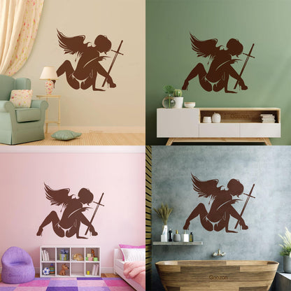 Wounded Angel With Sword Coolest Your Place Lettering Decals Art Mural Painting
