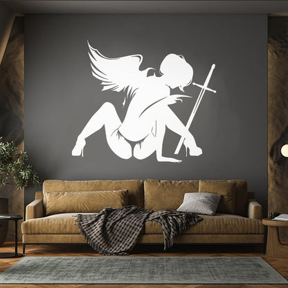 Wounded Angel With Sword Coolest Your Place Lettering Decals Art Mural Painting
