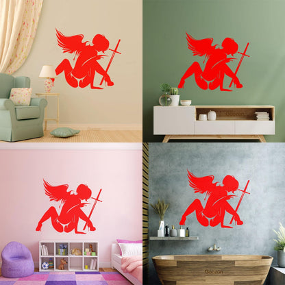 Wounded Angel With Sword Coolest Your Place Lettering Decals Art Mural Painting
