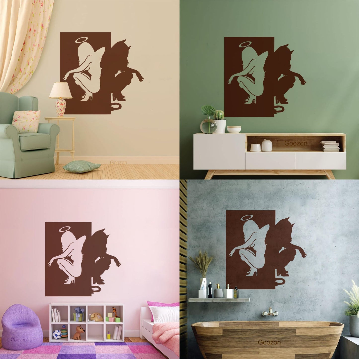 Vinyl Wall Stickers Beautiful Female Silhouettes Angel Demon Good Evil Personalized Customization