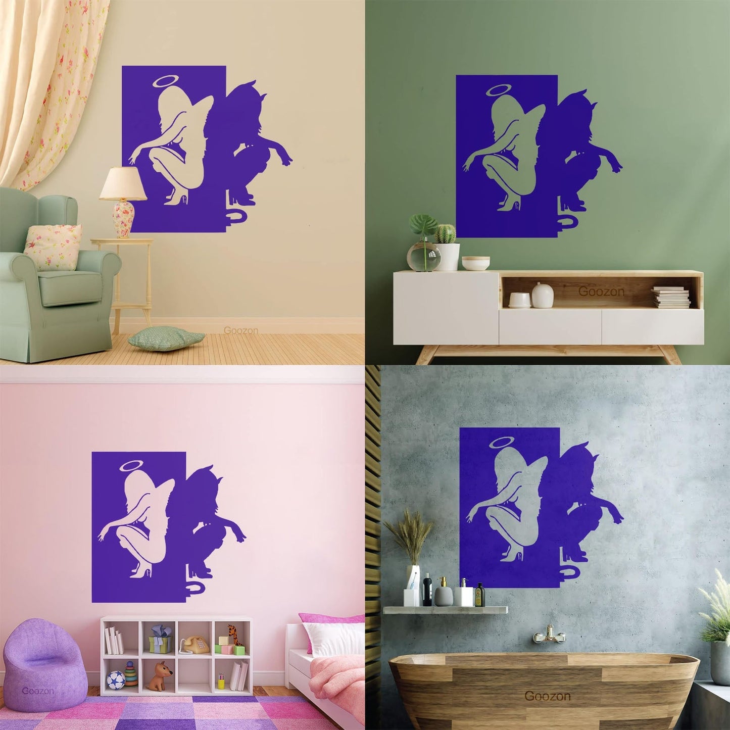 Vinyl Wall Stickers Beautiful Female Silhouettes Angel Demon Good Evil Personalized Customization