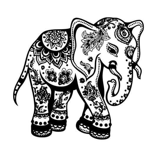Vinyl Wall Decals Vintage Ethnic Animals Elephant With Ornament Art Mural Painting