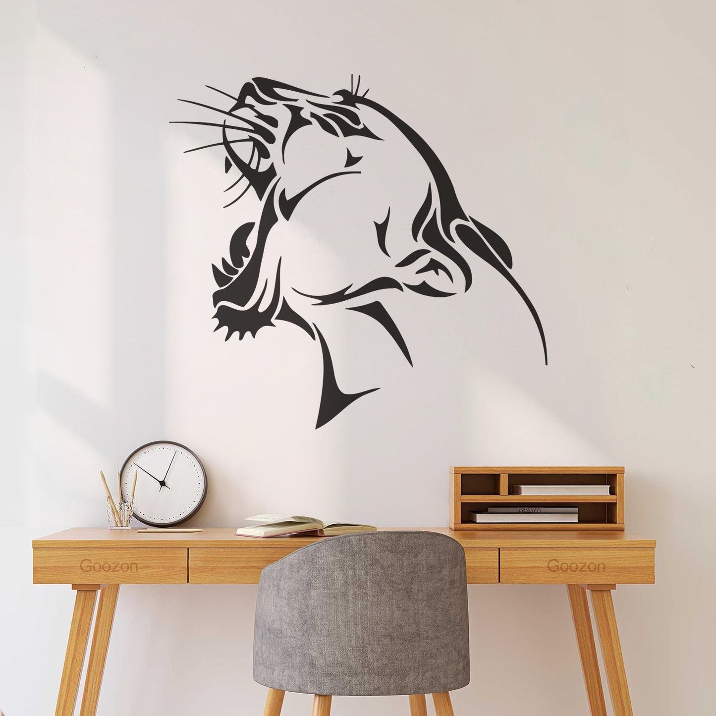 Engraving Decals Tiger Roar Head Side View Tribal Animal Self Adhesive