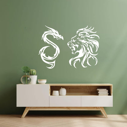 Wall Stickers Animal Tribal Lion Vs Dragon Art Mural Painting