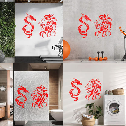 Wall Stickers Animal Tribal Lion Vs Dragon Art Mural Painting