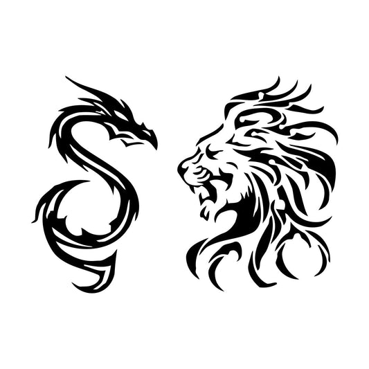 Wall Stickers Animal Tribal Lion Vs Dragon Art Mural Painting