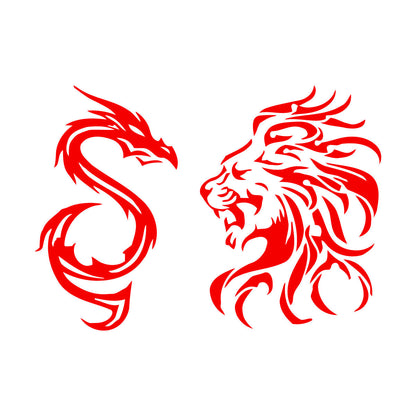 Wall Stickers Animal Tribal Lion Vs Dragon Art Mural Painting