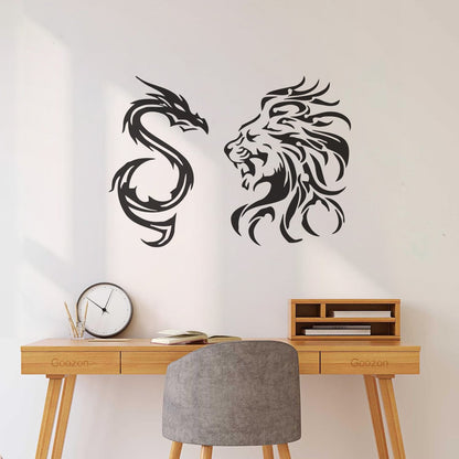Wall Stickers Animal Tribal Lion Vs Dragon Art Mural Painting