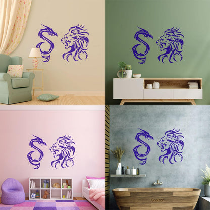 Wall Stickers Animal Tribal Lion Vs Dragon Art Mural Painting