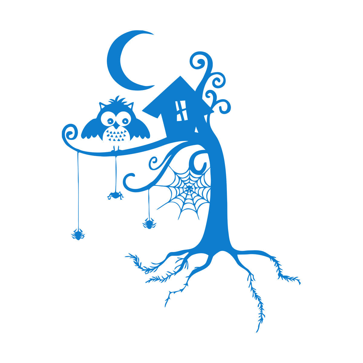 Engraving Decals Animal Fairy Story Tree Forest Spider Web Owl Night Moon Store Decoration