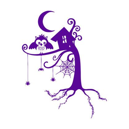 Engraving Decals Animal Fairy Story Tree Forest Spider Web Owl Night Moon Store Decoration