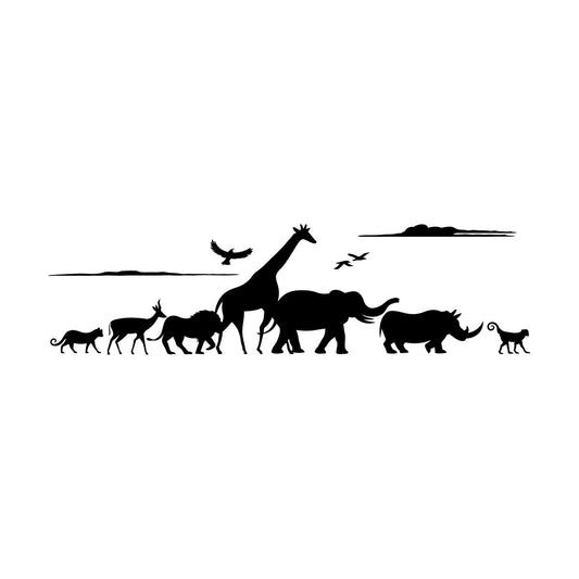 Vinyl Wall Stickers African Animals Safari Giraffe Rhinoceros Monkey Elephant Lion Waterproof