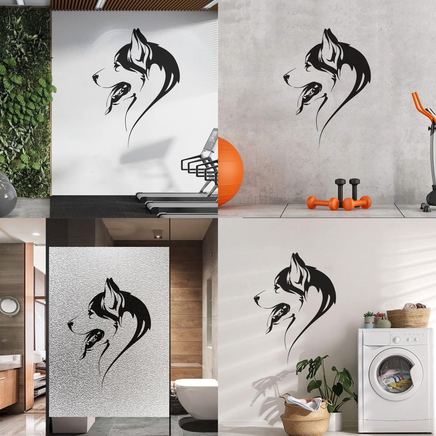 Abstract Dog Head Of Husky Animal Pet Vinyl Wall Decals Self Adhesive