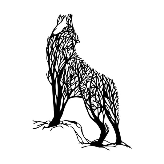 Lettering Stickers Abstract Tree Wild Howling Wolf Predator Animal Multiple Size Options