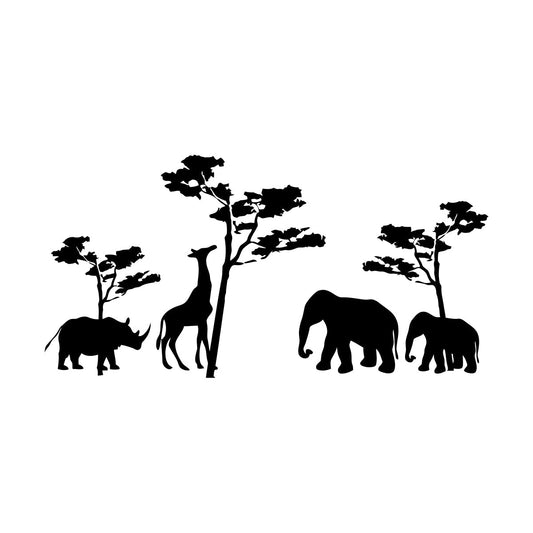 Lettering Stickers African Landscape Animals Elephants Rhinoceros Giraffe Self Adhesive