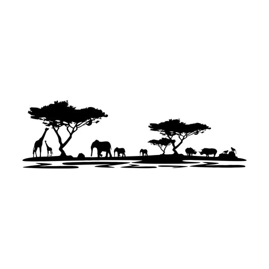 African Landscape Wild Animals Elephants Giraffes Rhinos Wall Decals Equipped With Transfer Film Kit