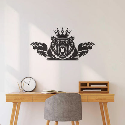 Wall Vinyl Sticker Decor Angry Grizzly Bear Forest Animal King Crown Multi Color Selection