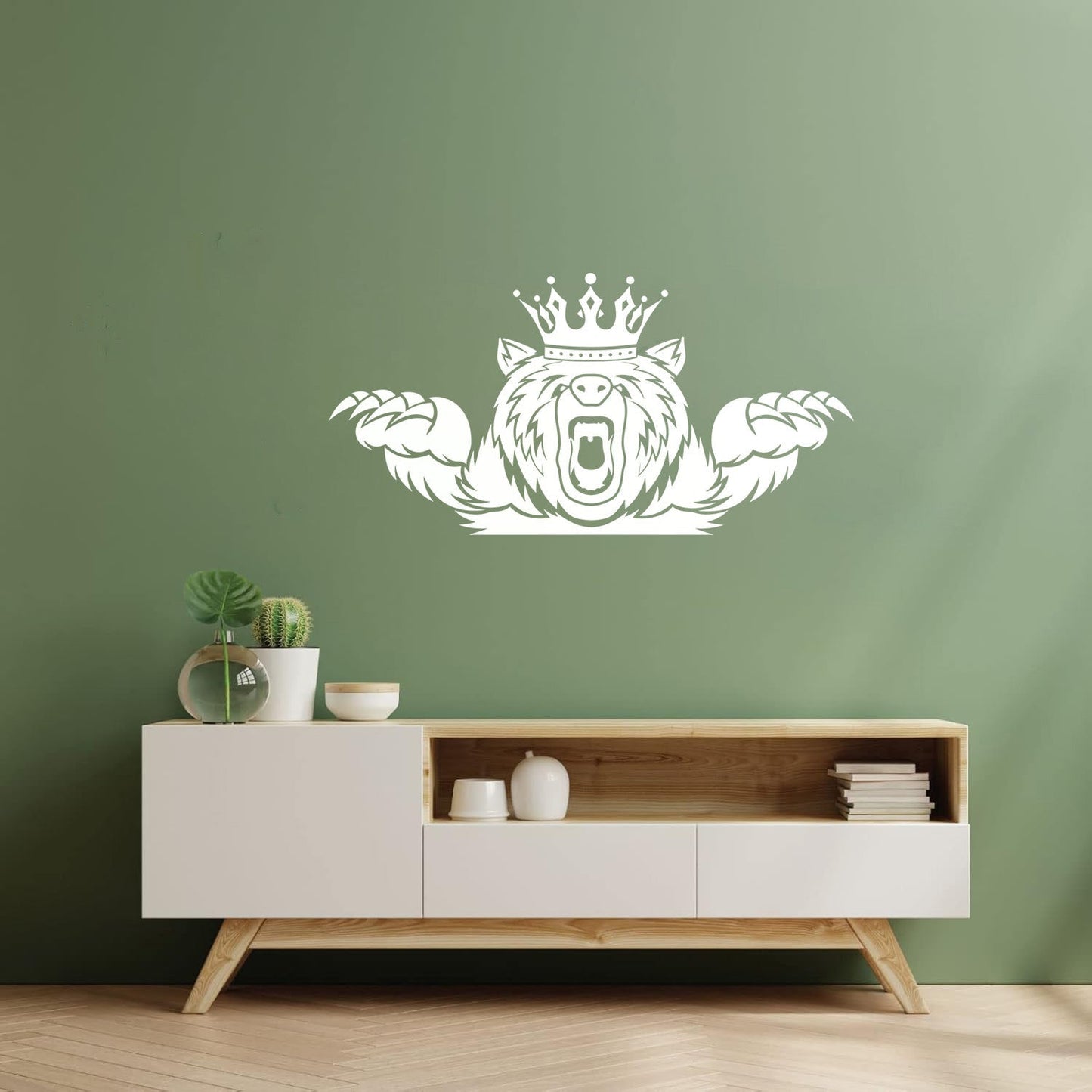 Wall Vinyl Sticker Decor Angry Grizzly Bear Forest Animal King Crown Multi Color Selection