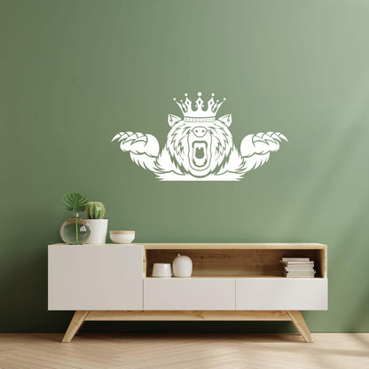 Wall Vinyl Sticker Decor Angry Grizzly Bear Forest Animal King Crown Multi Color Selection