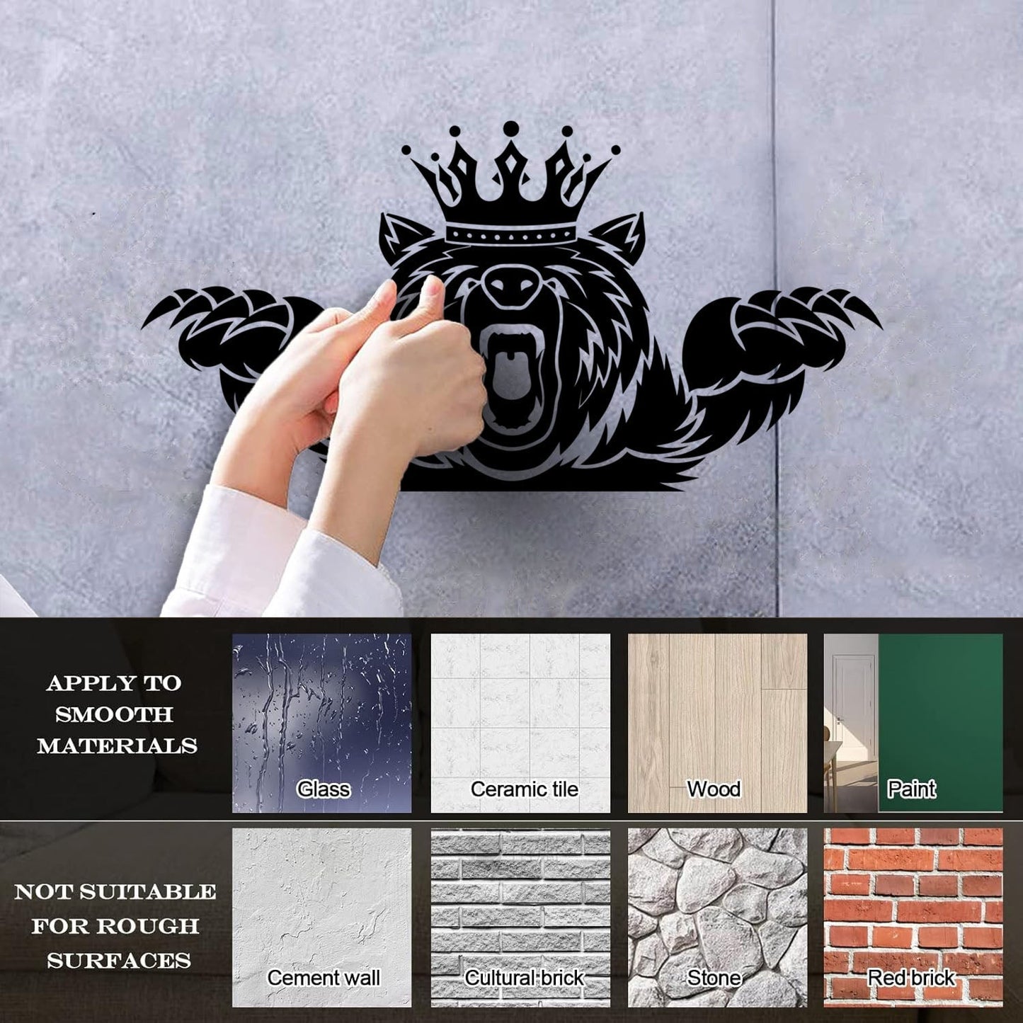 Wall Vinyl Sticker Decor Angry Grizzly Bear Forest Animal King Crown Multi Color Selection