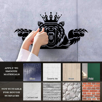 Wall Vinyl Sticker Decor Angry Grizzly Bear Forest Animal King Crown Multi Color Selection