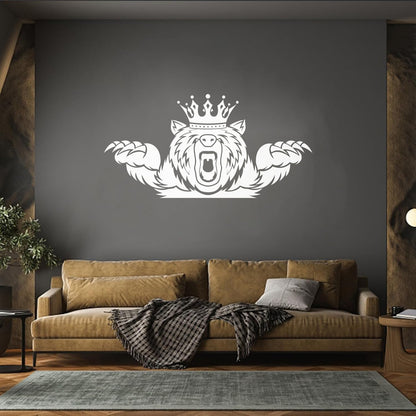Wall Vinyl Sticker Decor Angry Grizzly Bear Forest Animal King Crown Multi Color Selection