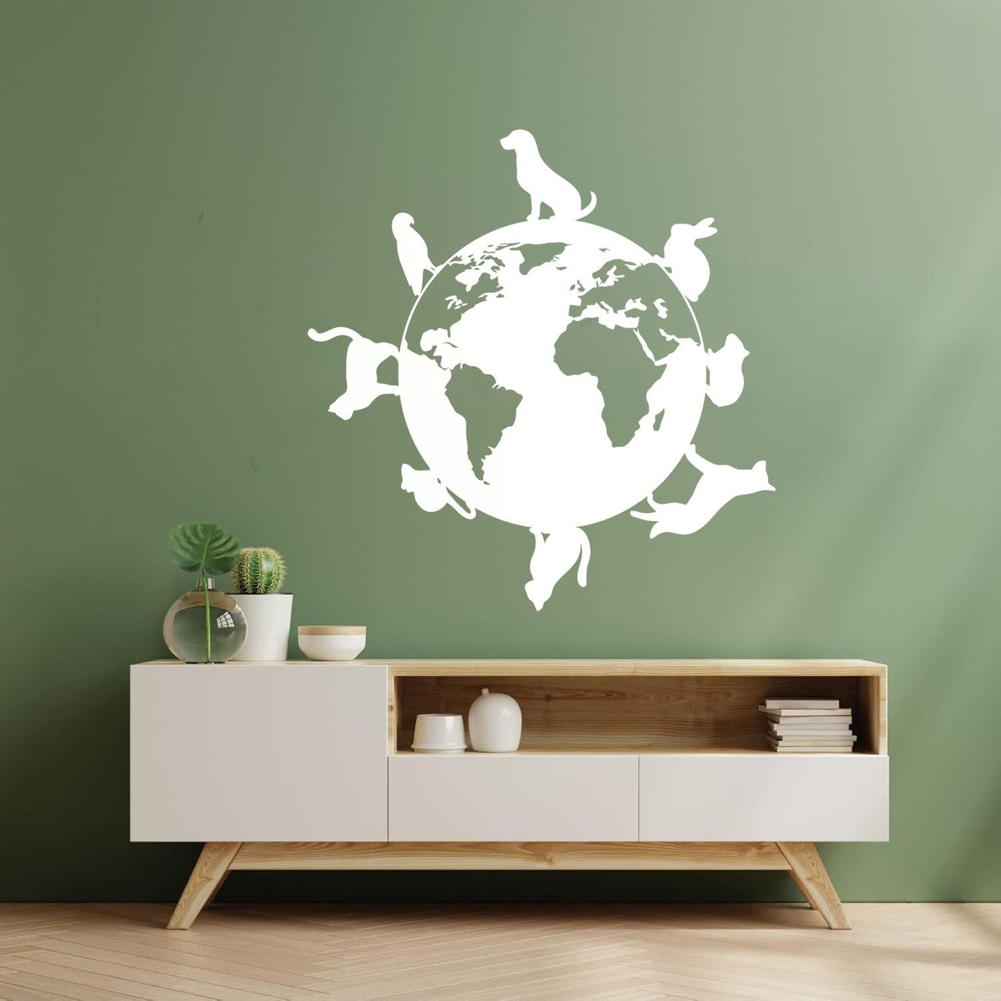 Wall Vinyl Sticker Decor Animals Around Planet Earth World Veterinary Pets Glass Stickers