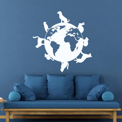Wall Vinyl Sticker Decor Animals Around Planet Earth World Veterinary Pets Glass Stickers