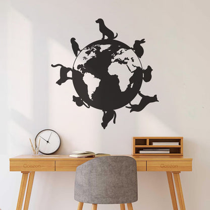 Wall Vinyl Sticker Decor Animals Around Planet Earth World Veterinary Pets Glass Stickers