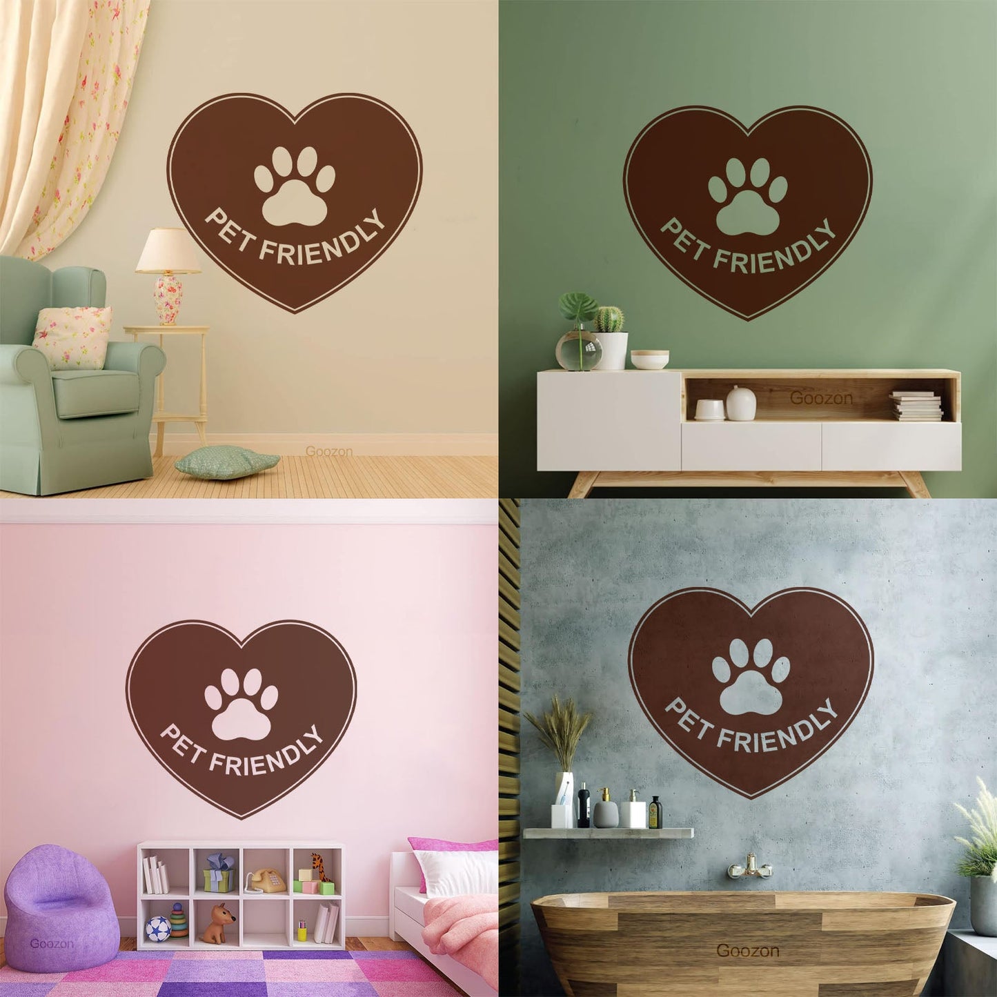 Vinyl Wall Decals Pet Friendly Animals Love Heart Paw Print It Won'T Fall Off
